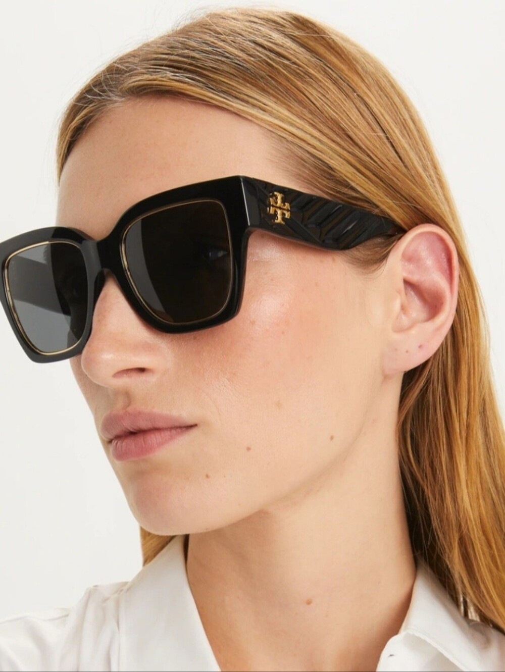 NWT Tory Bursch Kira Square Sunglasses dark tortoise/brown gradient - Picture 2 of 13